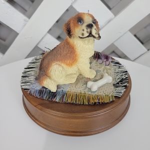 Rare Vintage Sandicast St. Bernard Puppy Music Box